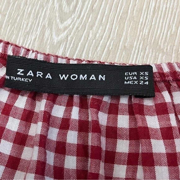 Zara Gingham Viscose Dress with Ruffled Sleeves Red and White Sz XS - Picture 6 of 8